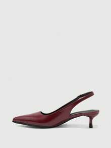 CUCCOO BIZCHIC 女款尖頭小貓跟酒紅色露跟鞋，基礎簡約舒適，適合日常通勤職場百搭穿搭 - 馬油二代酒紅12# - 查看 4