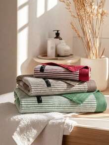 Cirelle 1pc Soft Cotton Striped Hand Towel, Highly Absorbent Ribbed Face Towel With Contrast Color Border, Quick Dry Decorative Bath Towels For Bathroom, Gym, Travel & Daily Care - Multicolor - View 2