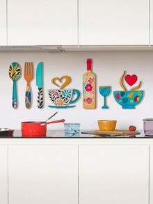 8PCS Creative Rustic Wooden Wall Art Hanging Set Fork Coffee Cup Wine Glass Shape Kitchen Cafe Restaurant Bar Wall Sign Home Decor Housewarming Halloween Christmas Gift Must Haves - multicolor - View 14