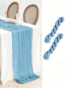 1 /2 PCS Polyester 90 * 180cm Light Blue Folding Table Runner, Holiday Birthday Party Decoration Wedding Accessories Holiday Home Party Room Table Decoration Tablecloth Table Runner Table Cover, Wedding Decoration. - Baby Blue - View 1