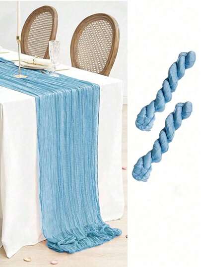 1 /2 PCS Polyester 90 * 180cm Light Blue Folding Table Runner, Holiday Birthday Party Decoration Wedding Accessories Holiday Home Party Room Table Decoration Tablecloth Table Runner Table Cover, Wedding Decoration.