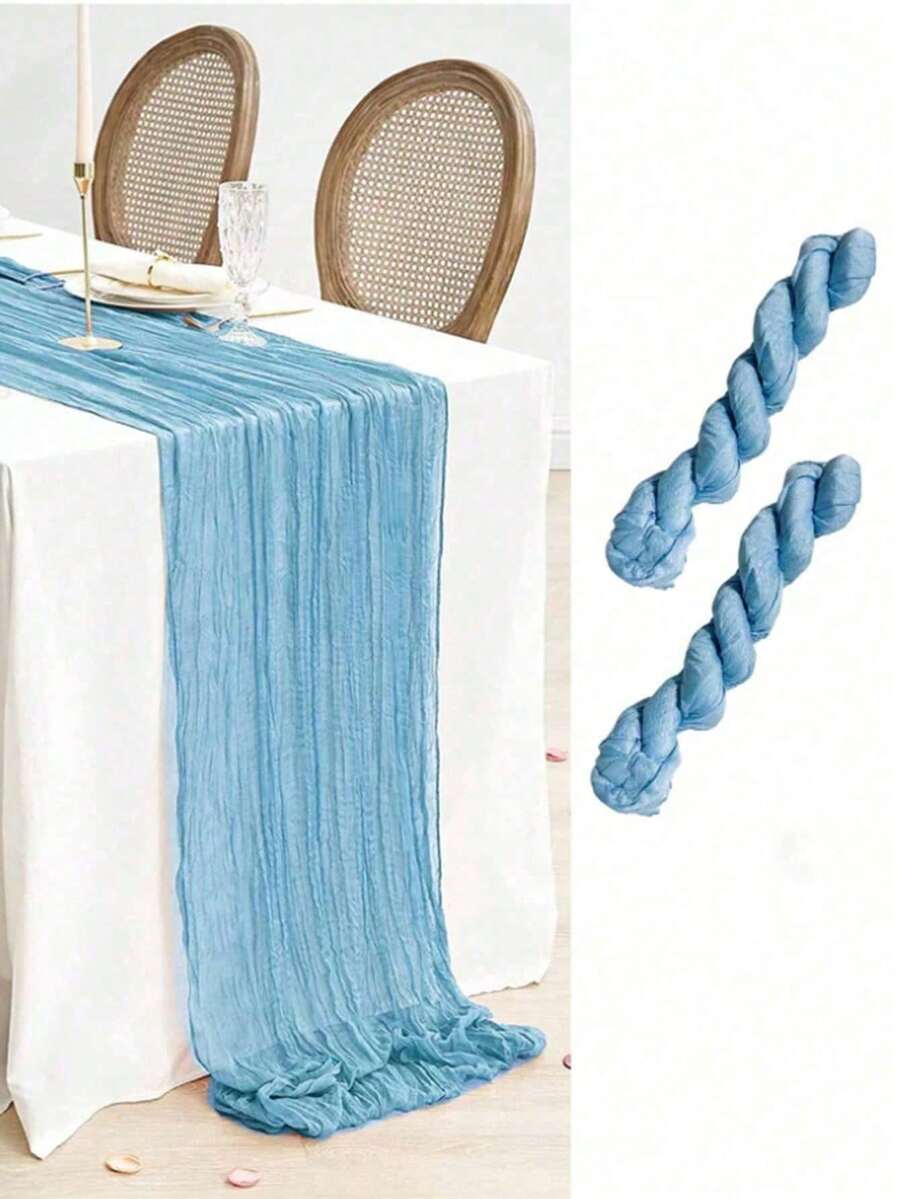 1 /2 PCS Polyester 90 * 180cm Light Blue Folding Table Runner, Holiday Birthday Party Decoration Wedding Accessories Holiday Home Party Room Table Decoration Tablecloth Table Runner Table Cover, Wedding Decoration. - Baby Blue - View 1