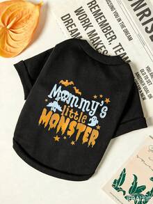 PETSIN 1pc Cute White Ghost MOM Bat Printed Pet Black Thick Warm And Gentle Anti Hair Loss Pet Clothing - Black - View 1