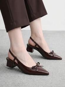 CUCCOO BIZCHIC 女款時尚低跟鞋 蝴蝶結粗跟 PU 全季通勤優雅百搭 適合節慶度假、辦公與日常穿搭 - 咖啡棕 - 查看 4