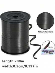 SHEIN 1 Roll, 250 Yard Black Curling Ribbon For Gift Wrapping, Balloon String, Wedding, Birthday, - Metallic Shiny " Ribbon For Bouquets And Flower Wrapping Paper Valentine DAY, Valentines Wedding, Birthday - Black - View 2