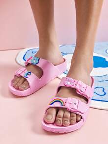 SHEIN X Care Bears 卡通女款拖鞋，透氣快乾，輕量耐用 EVA 材質，適合男孩室內外穿著，浴室使用 - 西瓜粉 - 查看 7