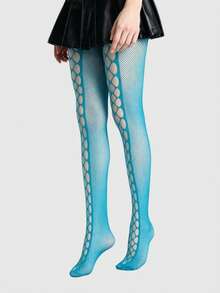 ROMWE Goth Sexy Lady Ripped Fishnet Black Tights - Cave lake blue - View 3