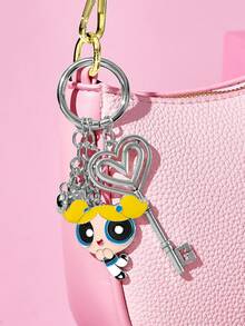 THE POWERPUFF GIRLS X SHEIN Love 金屬鑰匙圈包包吊飾，女孩風吊飾配件禮物 - 彩色 - 查看 2