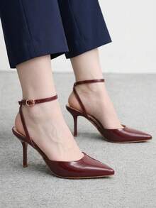 CUCCOO BIZCHIC Women's Fashion Burgundy Ankle Strap Pointed Toe Stiletto High Heel Pumps For Commute, Date, Party, Wedding, Vacation - Burgundy 1 - View 4