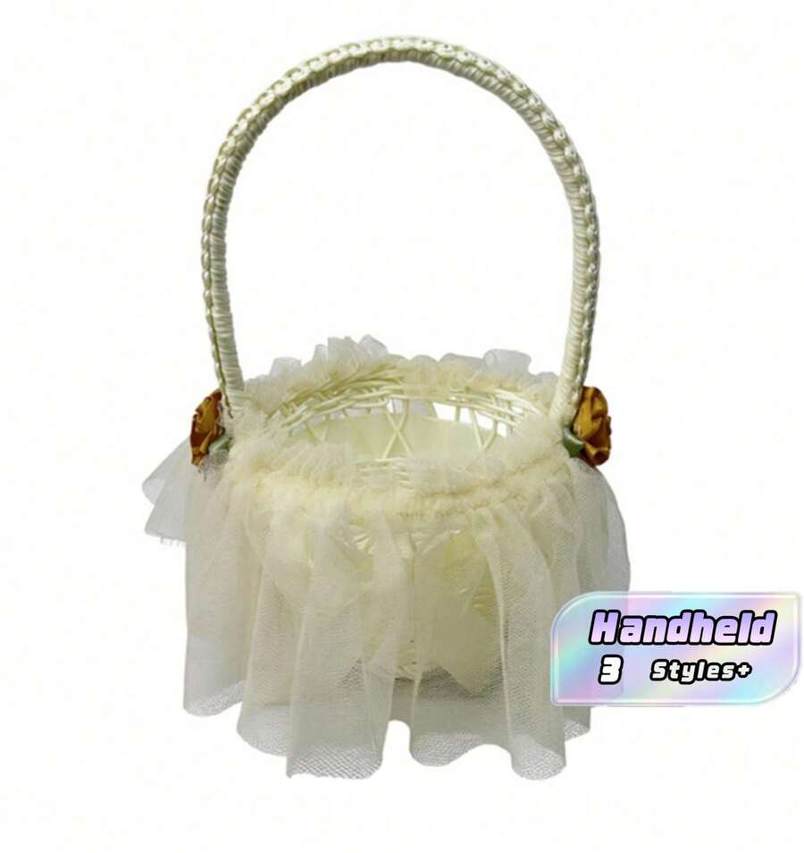 Elegant Lace Fabric Wedding Flower Basket, Perfect For Bridesmaids To Hold, Suitable For Decorating Western-Style Weddings - Multicolor - View 1