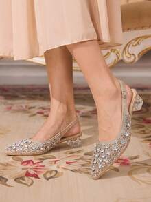 CUCCOO TILAWA Women's Crystal & Glass Rhinestone Pointed Toe Champagne High Heel Pumps, Suitable For Outings, Banquets, Parties And Other Events - Champagne - View 8