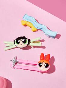 THE POWERPUFF GIRLS X SHEIN 3 buah Jepit Rambut Motif Kartun Lucu, Hadiah, Penjepit Rambut - MultiWarna - View 6