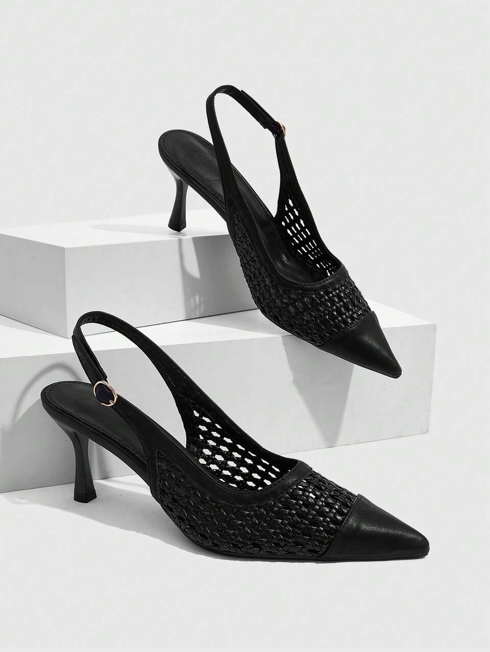 CUCCOO SZL Women Shoes Multi-Color Woven Hollow Breathable Design Pointed Tip Thin Heel Strap Sandals Light Commuter Style Spring And Summer Suitable For Workplace Fall Shoes