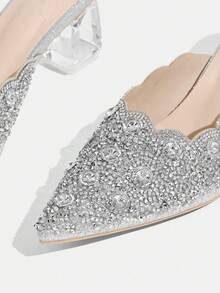 CUCCOO TILAWA Women's Crystal And Glass Rhinestone Pointed Women's High-Heeled Shoes, Suitable For Going Out, Banquets, Parties And Other Activities - Silver - View 6