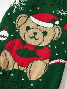 PETSIN 1pc Christmas Pet Cat Dog Universal Green Diamond Grid Elk Snowflake Cute Pattern Jacquard Knitted Elastic Comfortable Dog Christmas Sweater - Multicolor - View 6