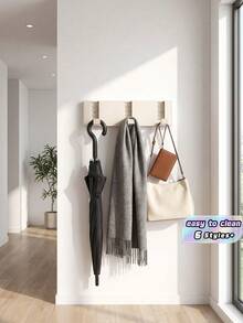 A Thick, Foldable Cream White Aluminum Alloy Hook Shelf With 3/4/5/6/7/8 Hook Options, Wide And Thick Hooks With Strong Bearing Capacity, 75° Upward Tilt Design To Prevent Clothes And Items Methods: Hole-Free Adhesive Or Drilled Screw - Cream White - View 1