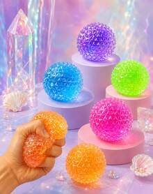 Hape 1pc Orange Diamond Texture Squishy Stress Relief Ball, 6cm Spiky Orb Squeeze Ball With TPR Shell, Maltose & Sequin Filling, Slow Rebound Hand Pressure Release Portable Desk Accessory - Multicolor - View 1