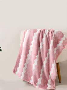 Simple Striped Coral Fleece Towel And Bath Towel. Crafted To Be Soft, Highly Water-Absorbent And Quick-Drying, Ideal For Family Daily Use. - Pink - View 9