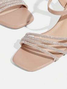 CUCCOO TILAWA Ladies Rhinestone Decorative Elegant High Heel Sandals Light Khaki Spring Shoes Easter Dinner Shoes Christmas, Valentine's Day High Heels - Light khaki - View 6