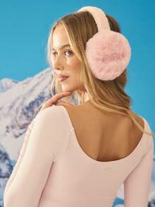 Aralina Women's Winter Fuffy Soft Cute Foldable Earmuffs With Embroidered Logo - Pink - View 2