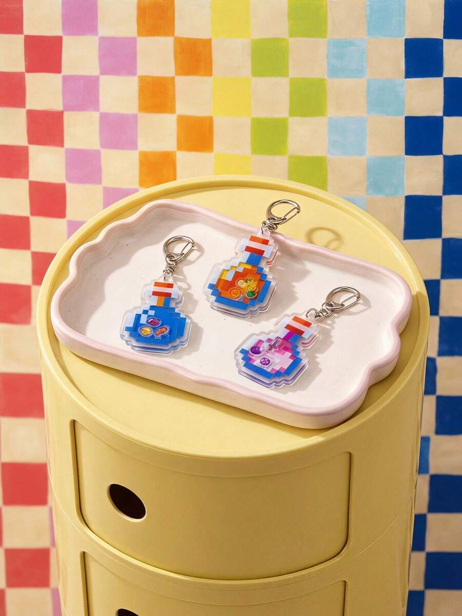 Joivida 1/3pcs Cute Pixel Acrylic Potion Bottle Keychain, Mini Game Style Bag Charm Pendant For Backpack, Purse, Keys, Travel, Daily Use & Gift - Multicolor - View 1