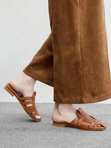 CUCCOO BIZCHIC Women's Shoes, Brown, Woven Upper, Thick Heel, Low Heel Sandals, Suitable For Commuting Office Wear - Brown - View 3