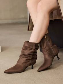 MOTF POINTED TOE SIDE ZIPPER MID-CALF BOOTS FOR CHRISTMAS SPRING SHOES - shallow khaki - View 1