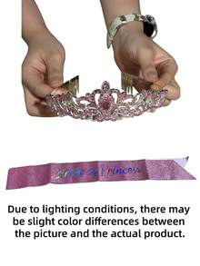 Sparkling Birthday Princess Crown – Rhinestone Tiara & Sash Set, Women's Party Decoration - View 4