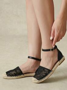 Styleloop Ladies, Cross Rubber Band, Casual Style, Decoration, Hemp Rope Flat Shoes - Graphite Black - View 7