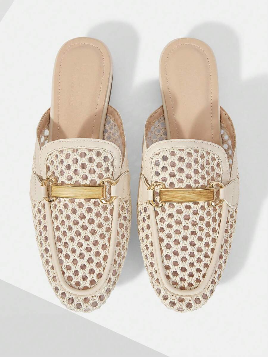 MOTF 女款扣飾簡約大方時尚百搭休閒通勤平底鞋 - 米色 - 查看 1