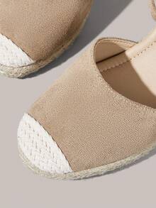Styleloop Sandalias de tacón alto para mujer con tiras cruzadas de goma y cuerda de paja - Caqui - Ver 6