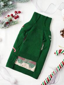 PETSIN 1pc Christmas Pet Cat Dog Universal Green Diamond Grid Elk Snowflake Cute Pattern Jacquard Knitted Elastic Comfortable Dog Christmas Sweater - Multicolor - View 9