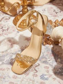 CUCCOO TILAWA Women's Fashion Crystal Glass Rhinestone Embellished High-Heeled Sandals Are Perfect For Outdoor Events And Parties - Champagne - View 4