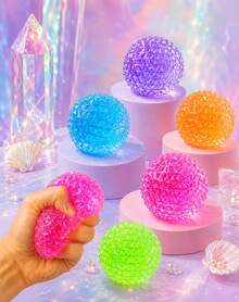 Hape 1pc Pink Diamond Texture Squishy Stress Relief Ball, 6cm Spiky Orb Squeeze Ball With TPR Shell, Maltose & Sequin Filling, Slow Rebound Hand Pressure Release Portable Desk Accessory - Multicolor - View 3