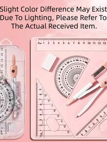 Juego de 8 piezas de compás y regla para dibujo de exámenes estudiantiles, kit de herramientas matemáticas de geometría multifuncional con compás, reglas, recambios de goma de borrar y caja de almacenamiento para útiles escolares - Multicolor - Ver 8