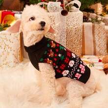 PETSIN 1pc Christmas Pet Cat Dog Universal Green Diamond Grid Elk Snowflake Cute Pattern Jacquard Knitted Elastic Comfortable Dog Christmas Sweater - Multicolor - View 9