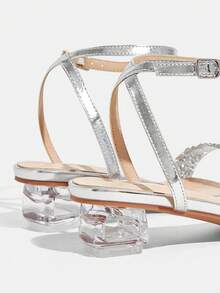 CUCCOO TILAWA Women's Fashion Crystal Glass Rhinestone Decorated High Heel Sandals For Outdoor Events And Parties, Spring Shoes, Spring Break Easter Prom Heels - Bright silver - View 10