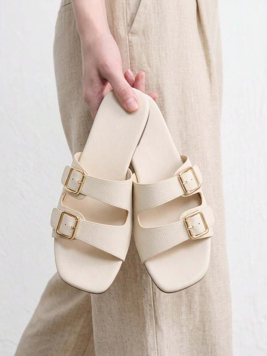 CUCCOO BIZCHIC Summer New Apricot One-Button Women's Flat Sandals Slippers Casual Fashion Versatile Comfortable Commuter Women's Flat Sandals Women's Shoes - Apricot - View 1