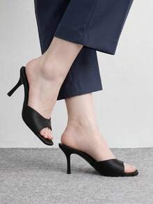 CUCCOO BIZCHIC 女款經典舒適百搭優雅度假休閒穆勒高跟涼鞋 - 黑2色丁 - 查看 3
