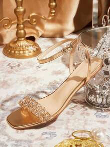 CUCCOO TILAWA Women's Fashion Crystal Glass Rhinestone Decorated High Heel Sandals For Outdoor Events And Parties, Spring Shoes, Spring Break Easter Prom Heels - Champagne gold - View 7