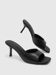 CUCCOO BIZCHIC Women's Black Square Toe Stiletto With Casual Versatile High-Heeled Sandals, Fashionable And Simple Versatile Commuting, Suitable For Daily Wear, Dating - Black 2 fine lines - View 9