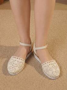 Styleloop Zapatos de plataforma y cuña sin cordones para mujer, punta puntiaguda con decoración de hebilla, adecuados para la temporada de vacaciones, primavera/verano - Malla blanca - Ver 11