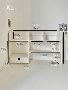 1PC Wood Plastic Composite Multifunctional Desktop Storage Rack Space Saving Cosmetic Organizer Book Pen Holder Display Shelf White Bedroom Living Room Office Dorm Desk Organization For Perfume Lipstick Figure Calendar Mask - White - View 9