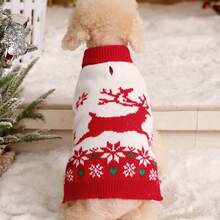 PETSIN 1pc Christmas Pet Cat Dog Universal Green Diamond Grid Elk Snowflake Cute Pattern Jacquard Knitted Elastic Comfortable Dog Christmas Sweater - Multicolor - View 11