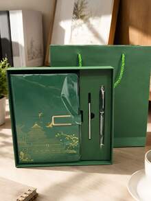 A5 Vintage Chinese Pattern Notebook & Metal Pen Gift Set, Hardcover Journal With Replacement Pen Refill, Luxury Stationery Box And Gift Bag, Perfect For Business, Office, Back-To-School Gifting - multicolor - View 8