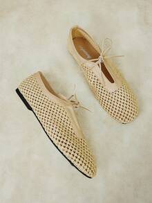 Styleloop Ladies PP Straw Upper, Bow, Decoration, Flat Shoes - Apricot - View 9