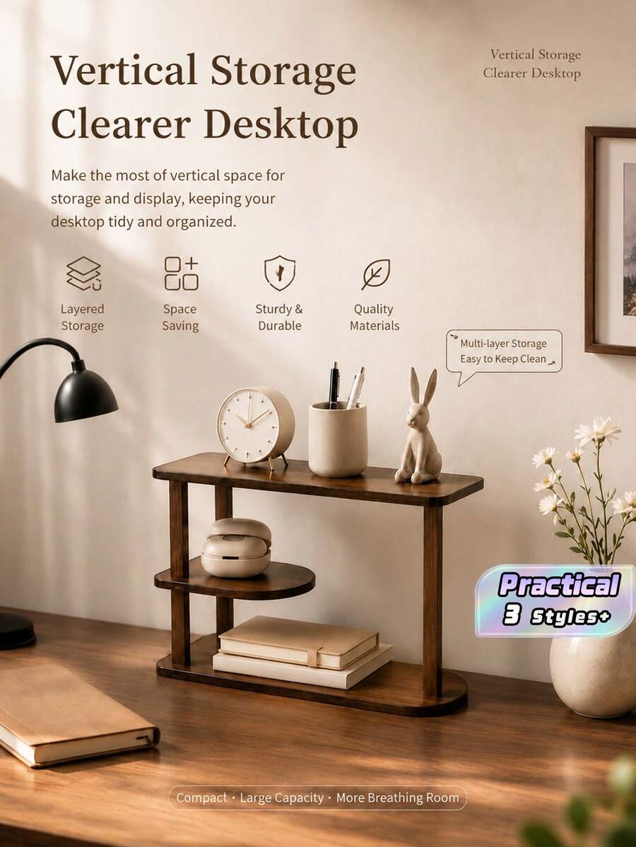 Cup Rack/Storage Rack, Multi-Tiered For Cups, Dining Side Cabinet, Desktop/Tabletop Organizer, Tea Cup/Coffee Cup Organizer. - Walnut - View 1