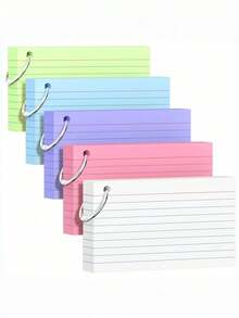 250pcs 3x5 Color Coded Index Cards With Metal Ring, 5 Assorted Colored Flashcards (50 Each), Portable Revision Cards For School Study Note Taking, Back To School Supplies - one-size - View 9