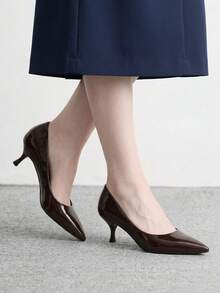 CUCCOO BIZCHIC 女款尖頭優雅高跟單鞋，細跟低鞋口，舒適通勤，百搭職場專業鞋 - 咖啡棕 - 查看 3