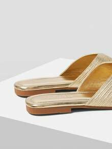 MOTF LADIES' ELEGANT GOLD WOVEN FLAT SLIPPERS, SQUARE OPEN-TOE - SUMMER SANDALS FOR DAILY/BEACH CASUAL COMFORT - Gold - View 7